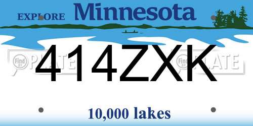 414ZXK Minnesota License Plate