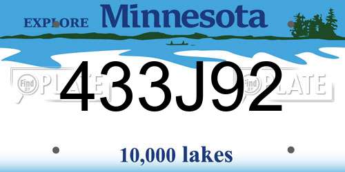 433J92 Minnesota License Plate