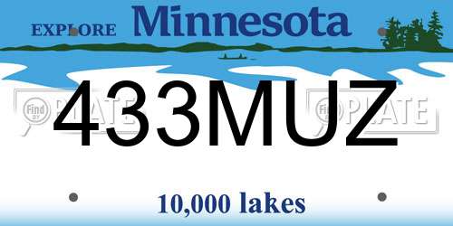 433MUZ Minnesota License Plate