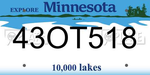 43OT518 Minnesota License Plate