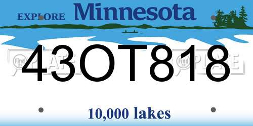 43OT818 Minnesota License Plate