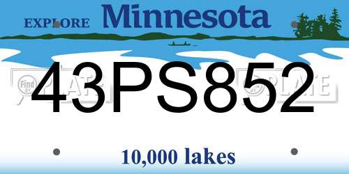 43PS852 Minnesota License Plate