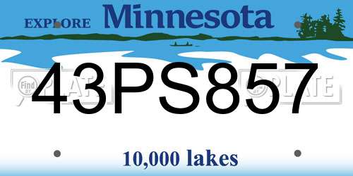 43PS857 Minnesota License Plate