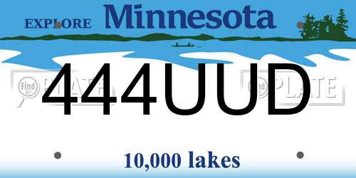 444UUD Minnesota License Plate