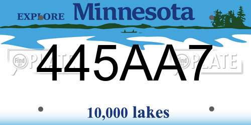 445AA7 Minnesota License Plate