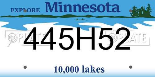 445H52 Minnesota License Plate