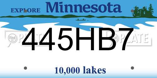445HB7 Minnesota License Plate