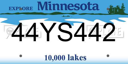 44YS442 Minnesota License Plate