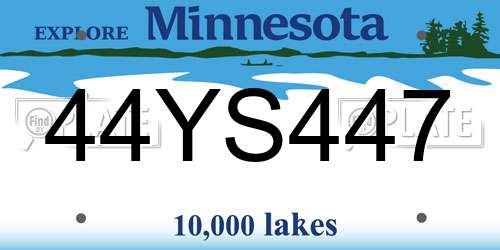 44YS447 Minnesota License Plate