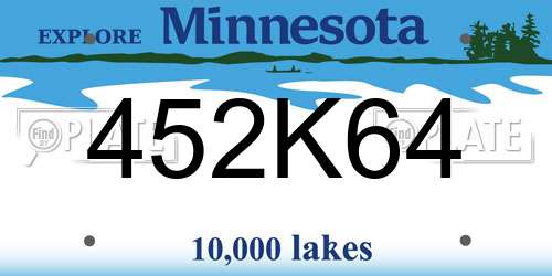 452K64 Minnesota License Plate