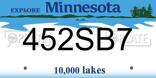 452SB7 Minnesota License Plate