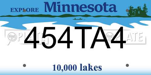 454TA4 Minnesota License Plate