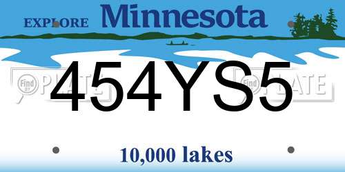 454YS5 Minnesota License Plate