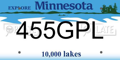 455GPL Minnesota License Plate