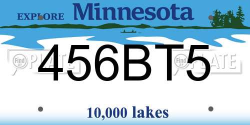 456BT5 Minnesota License Plate
