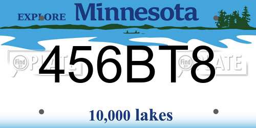 456BT8 Minnesota License Plate
