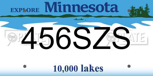 456SZS Minnesota License Plate