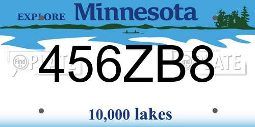 456ZB8 Minnesota License Plate