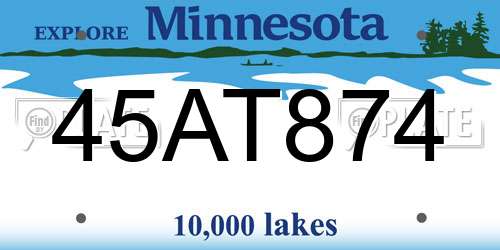 45AT874 Minnesota License Plate