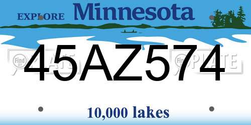 45AZ574 Minnesota License Plate