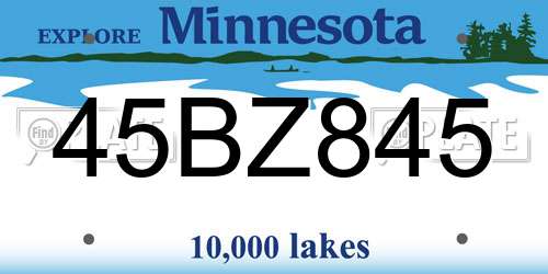 45BZ845 Minnesota License Plate