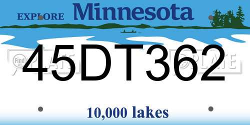 45DT362 Minnesota License Plate
