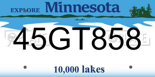 45GT858 Minnesota License Plate