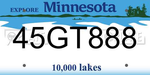 45GT888 Minnesota License Plate