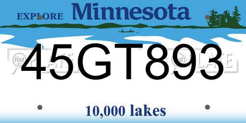 45GT893 Minnesota License Plate