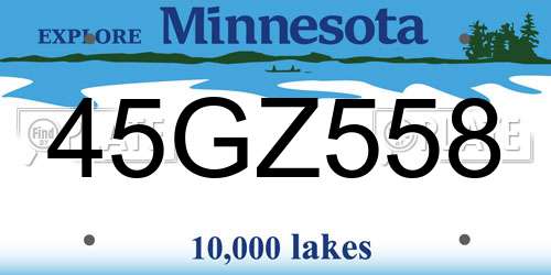 45GZ558 Minnesota License Plate