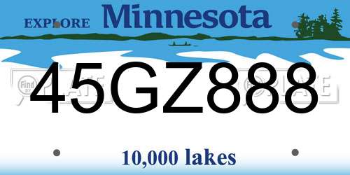 45GZ888 Minnesota License Plate