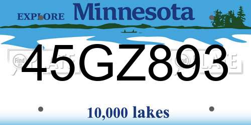 45GZ893 Minnesota License Plate