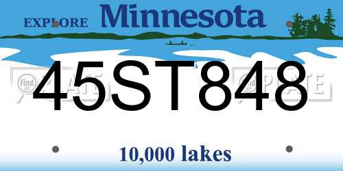45ST848 Minnesota License Plate