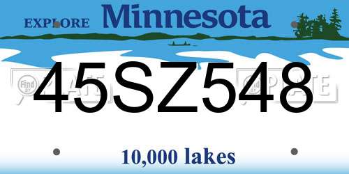 45SZ548 Minnesota License Plate