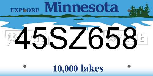 45SZ658 Minnesota License Plate