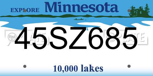 45SZ685 Minnesota License Plate
