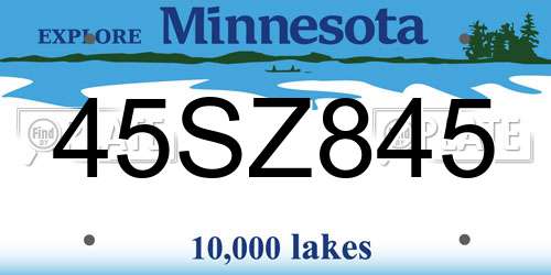 45SZ845 Minnesota License Plate