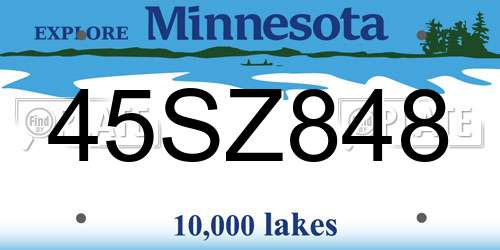 45SZ848 Minnesota License Plate