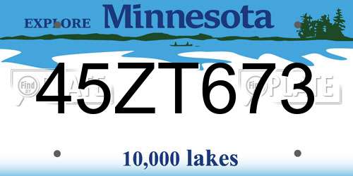 45ZT673 Minnesota License Plate