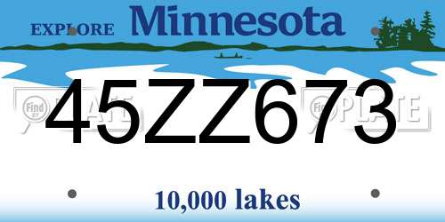 45ZZ673 Minnesota License Plate