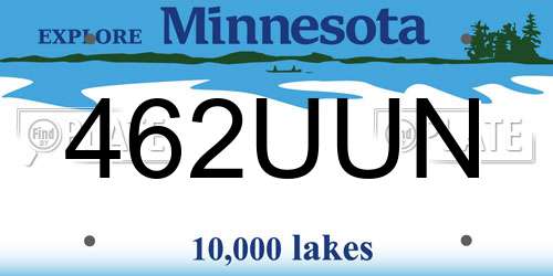 462UUN Minnesota License Plate
