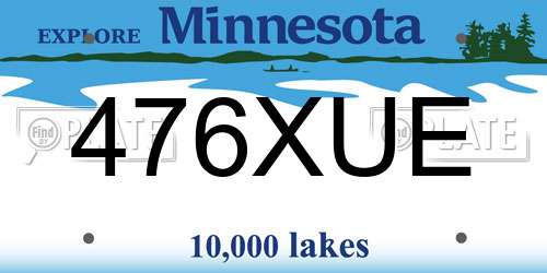 476XUE Minnesota License Plate
