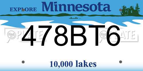 478BT6 Minnesota License Plate