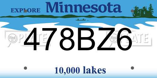 478BZ6 Minnesota License Plate
