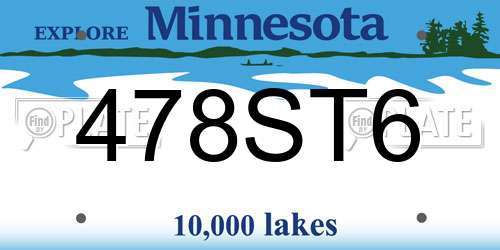 478ST6 Minnesota License Plate