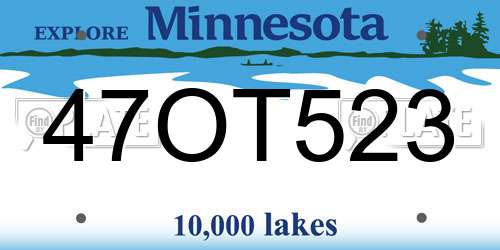 47OT523 Minnesota License Plate
