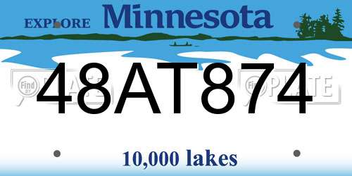 48AT874 Minnesota License Plate