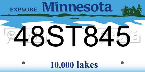 48ST845 Minnesota License Plate