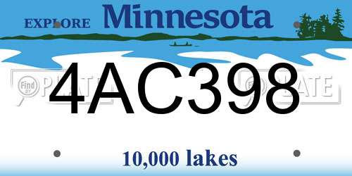 4AC398 Minnesota License Plate