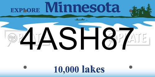 4ASH87 Minnesota License Plate